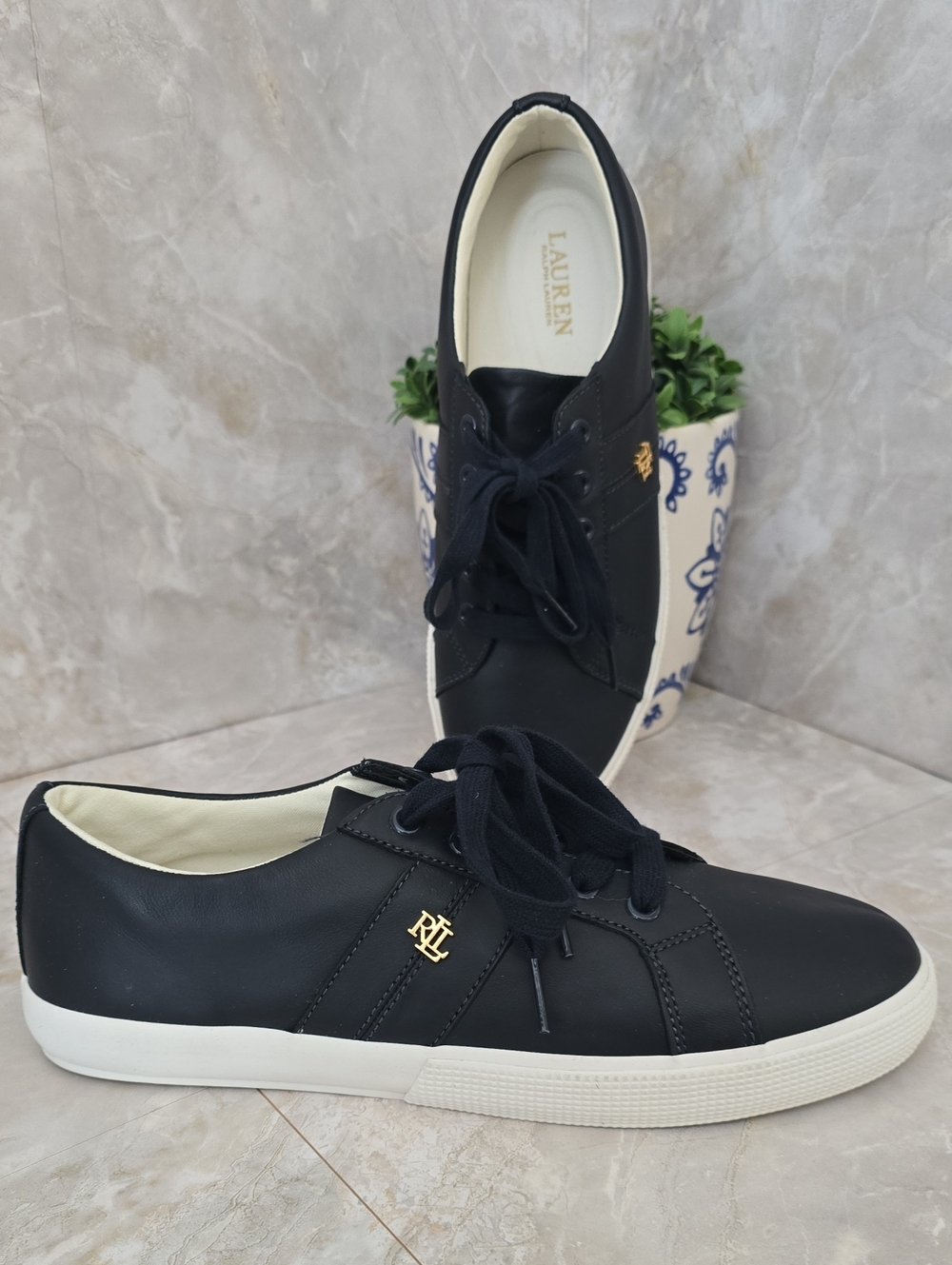 Navy Leather Sneakers Size 9